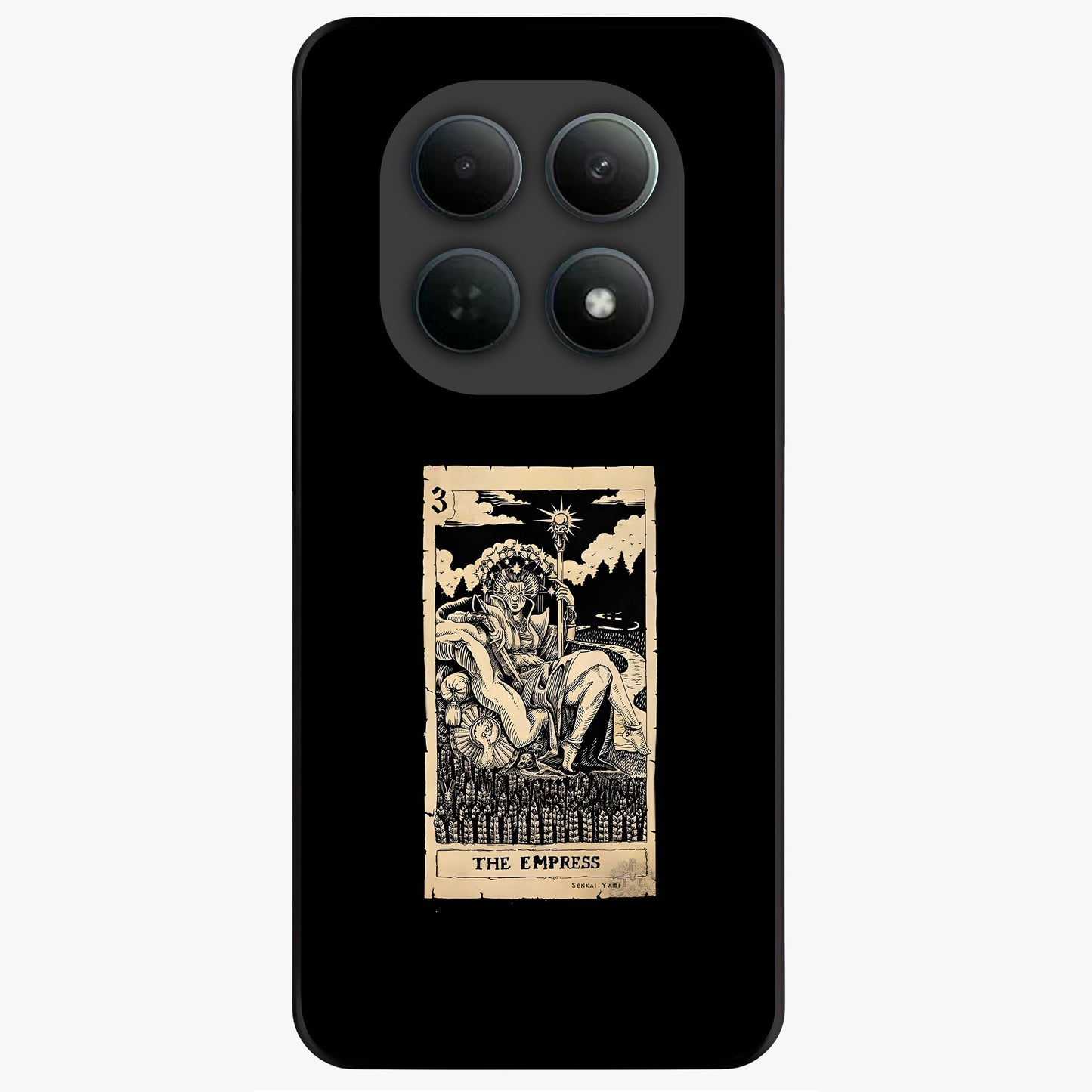 The Empress Glass Case showing flat back view with regal feminine artwork and glossy glass finish.