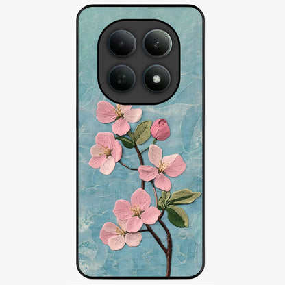 Threaded Blossom Breeze Glass Case showing flat back view with delicate blossom artwork and glossy glass finish.