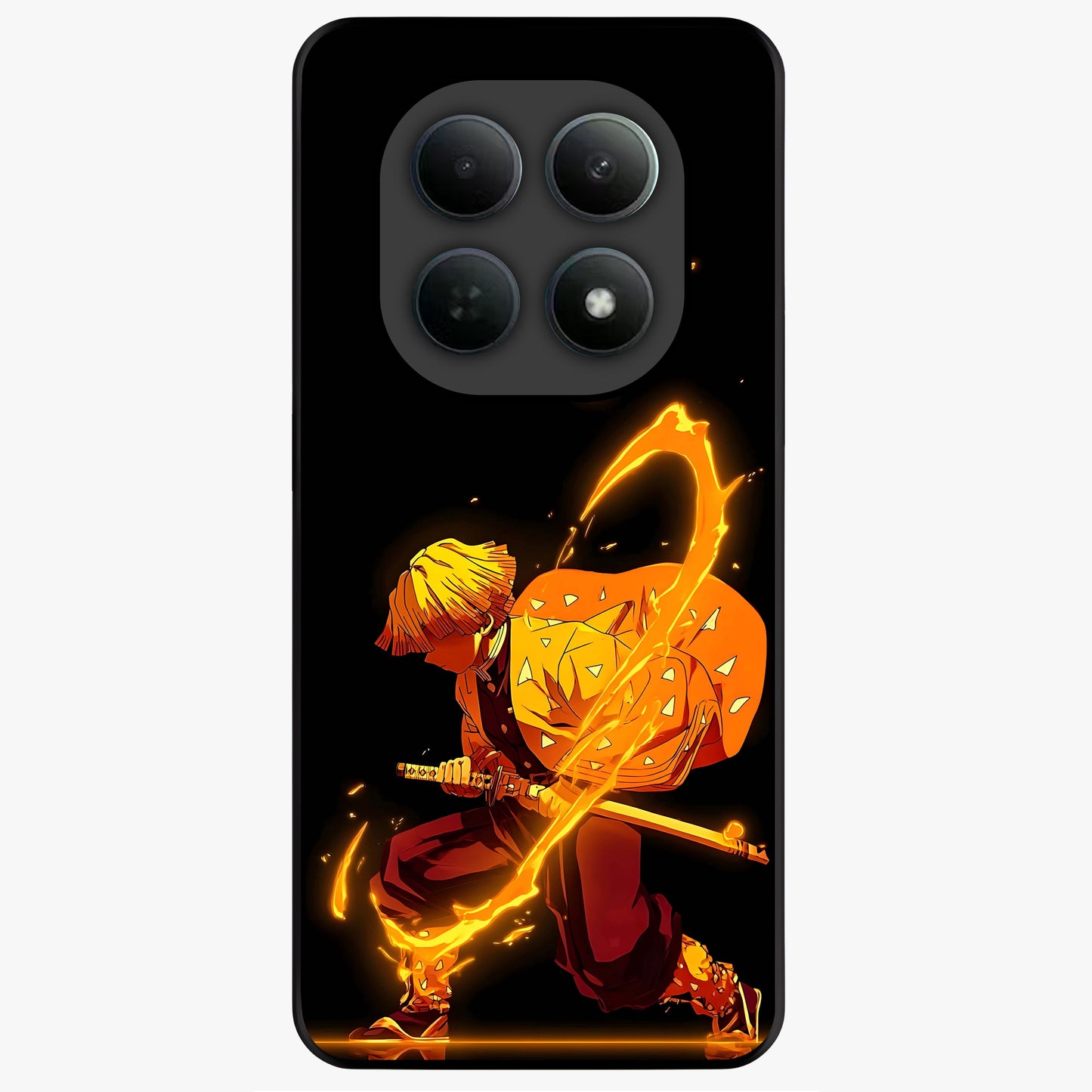 Thunder Flame Execution Glass Case showing flat back view with powerful flame and lightning artwork and glossy glass finish.
