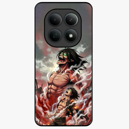 Titan Awakening Fury Glass Case showing flat back view with powerful titan inspired artwork and glossy glass finish.