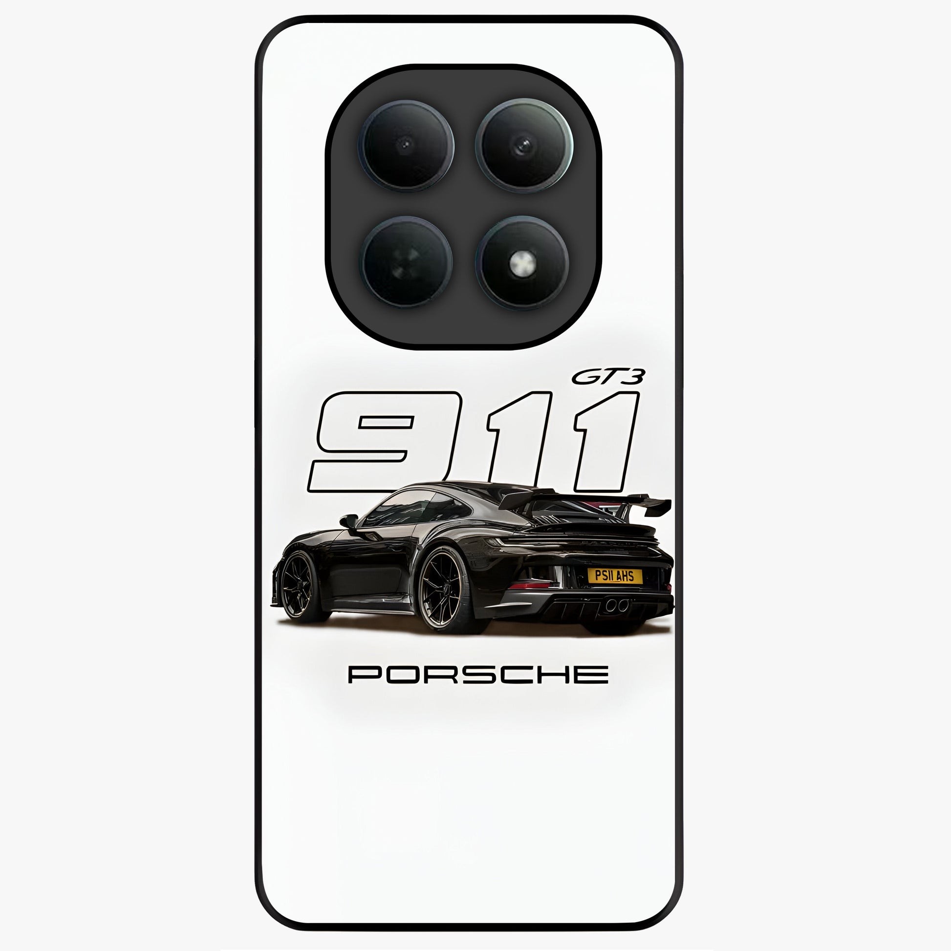 Turbo Legacy Icon Glass Case showing flat back view with iconic sports car inspired artwork and glossy glass finish.