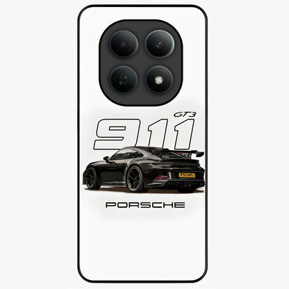 Turbo Legacy Icon Glass Case showing flat back view with iconic sports car inspired artwork and glossy glass finish.
