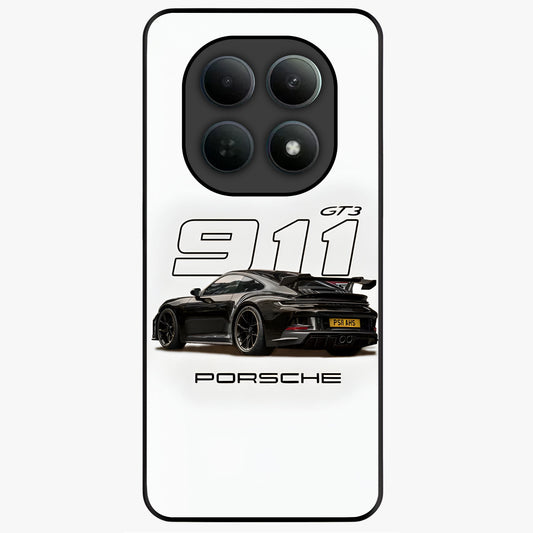 Turbo Legacy Icon Glass Case showing flat back view with iconic sports car inspired artwork and glossy glass finish.