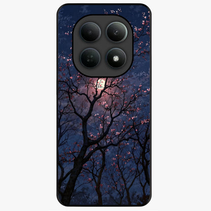 Twilight Sakura Serenade Glass Case showing flat back view with cherry blossom artwork at twilight and glossy glass finish.