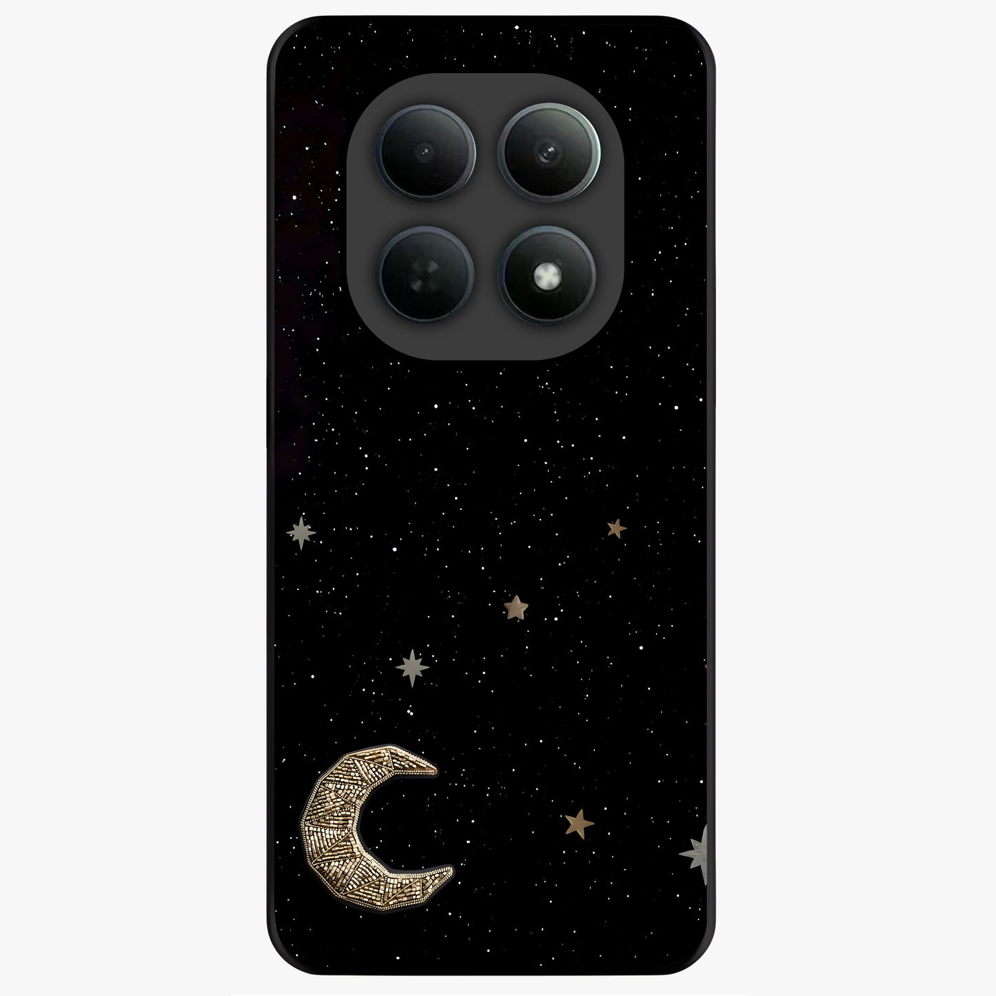 Twinkle Star With Half Moon Glass Case showing flat back view with star and half moon artwork and glossy glass finish.