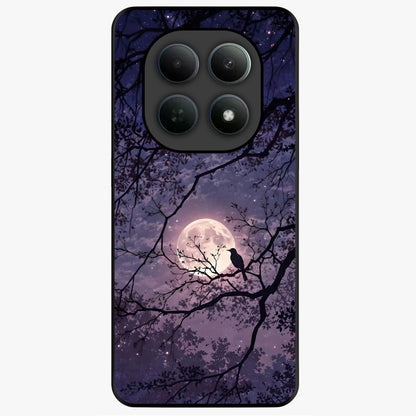 Whispering Moon Silence Glass Case showing flat back view with serene moon themed artwork and glossy glass finish.
