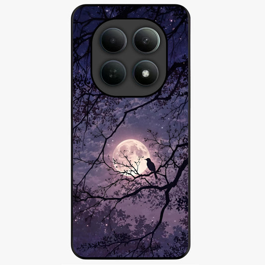 Whispering Moon Silence Glass Case showing flat back view with serene moon themed artwork and glossy glass finish.