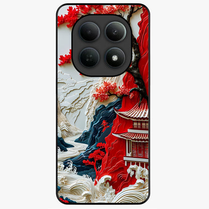 Whispers Of Sakura Waves Glass Case showing flat back view with cherry blossom wave artwork and glossy glass finish.