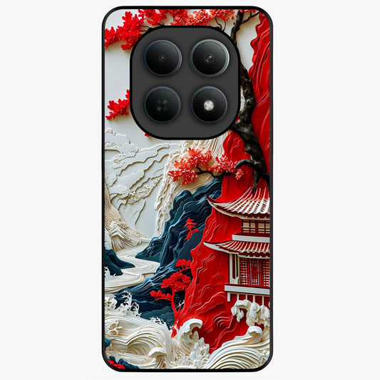 Whispers Of Sakura Waves Glass Case showing flat back view with cherry blossom wave artwork and glossy glass finish.