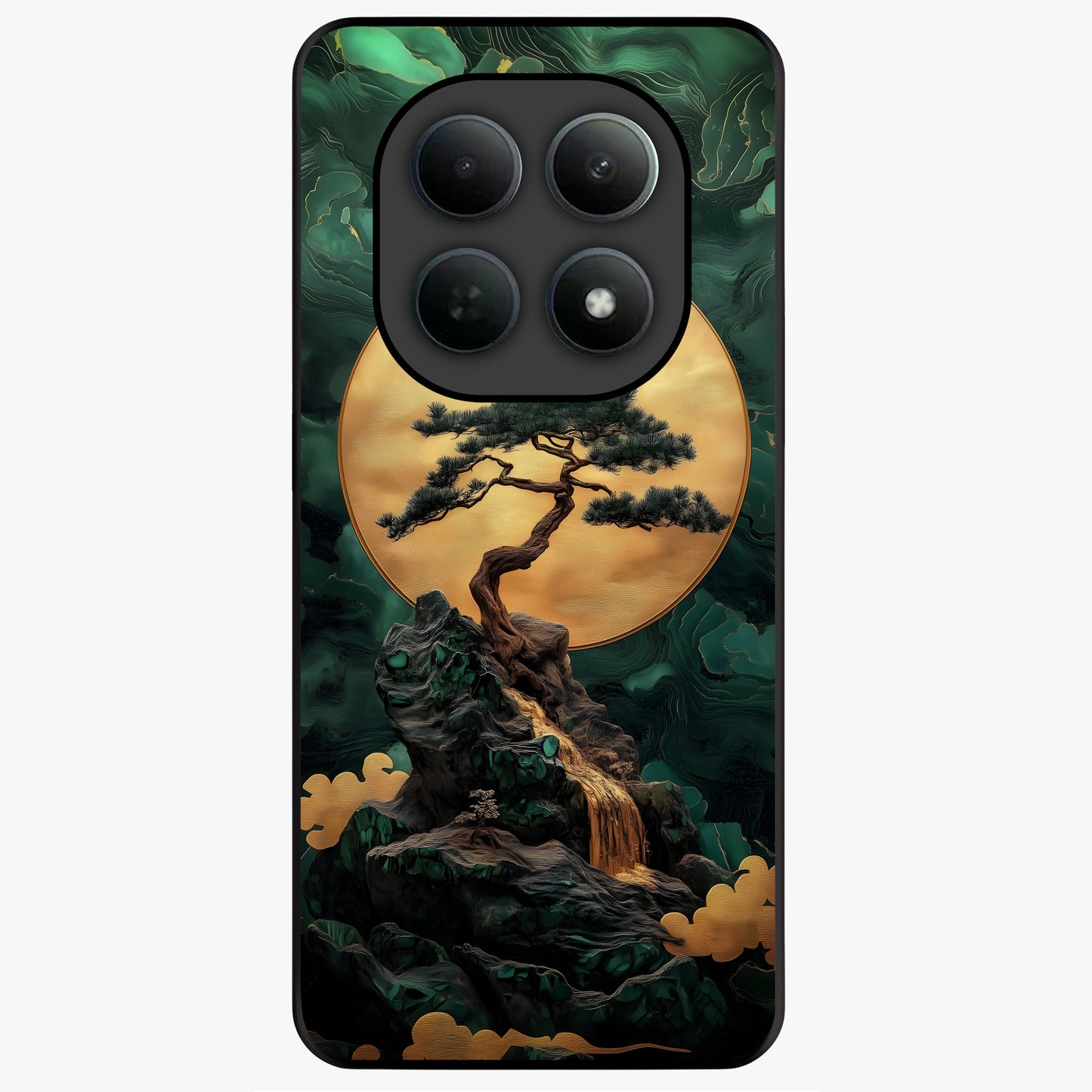 Zen Moon Rise Glass Case showing flat back view with calm moonrise artwork and glossy glass finish.