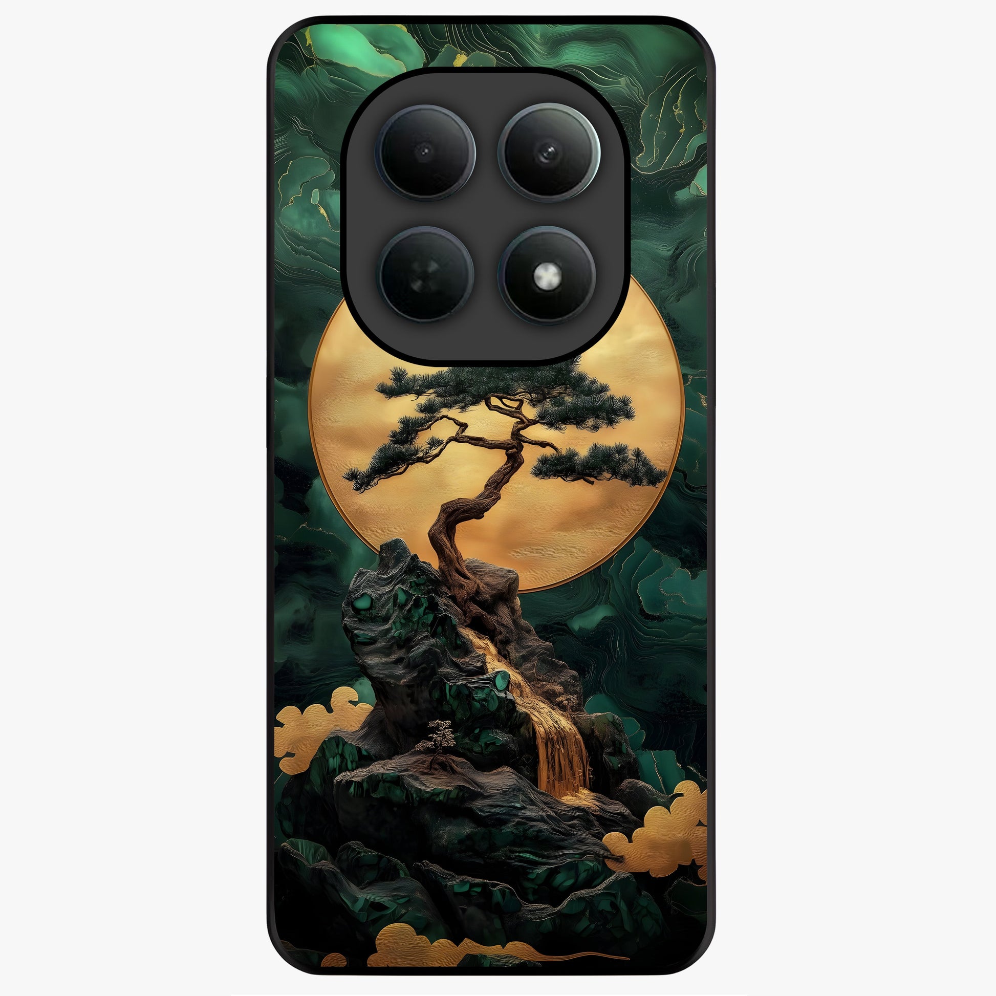 Zen Moon Rise Glass Case showing flat back view with calm moonrise artwork and glossy glass finish.