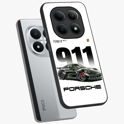 911 Turbo Dominance Glass Case displayed in premium angled mockup highlighting sporty car illustration and sleek glass surface.