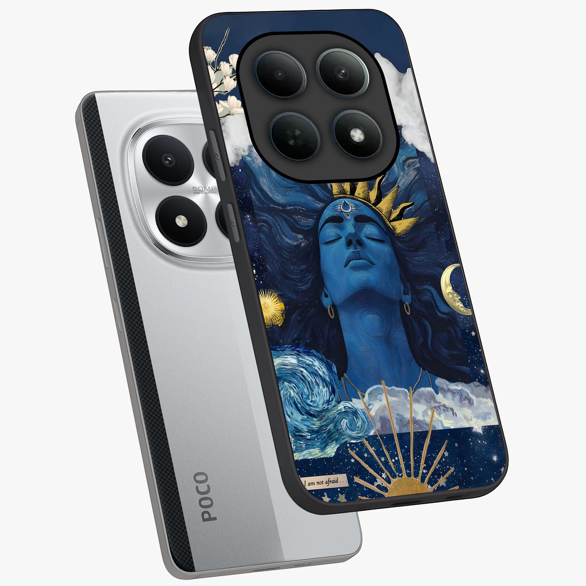Aesthetic Lord Shiva Glass Case displayed in angled mockup highlighting spiritual Shiva illustration and sacred aesthetic design.
