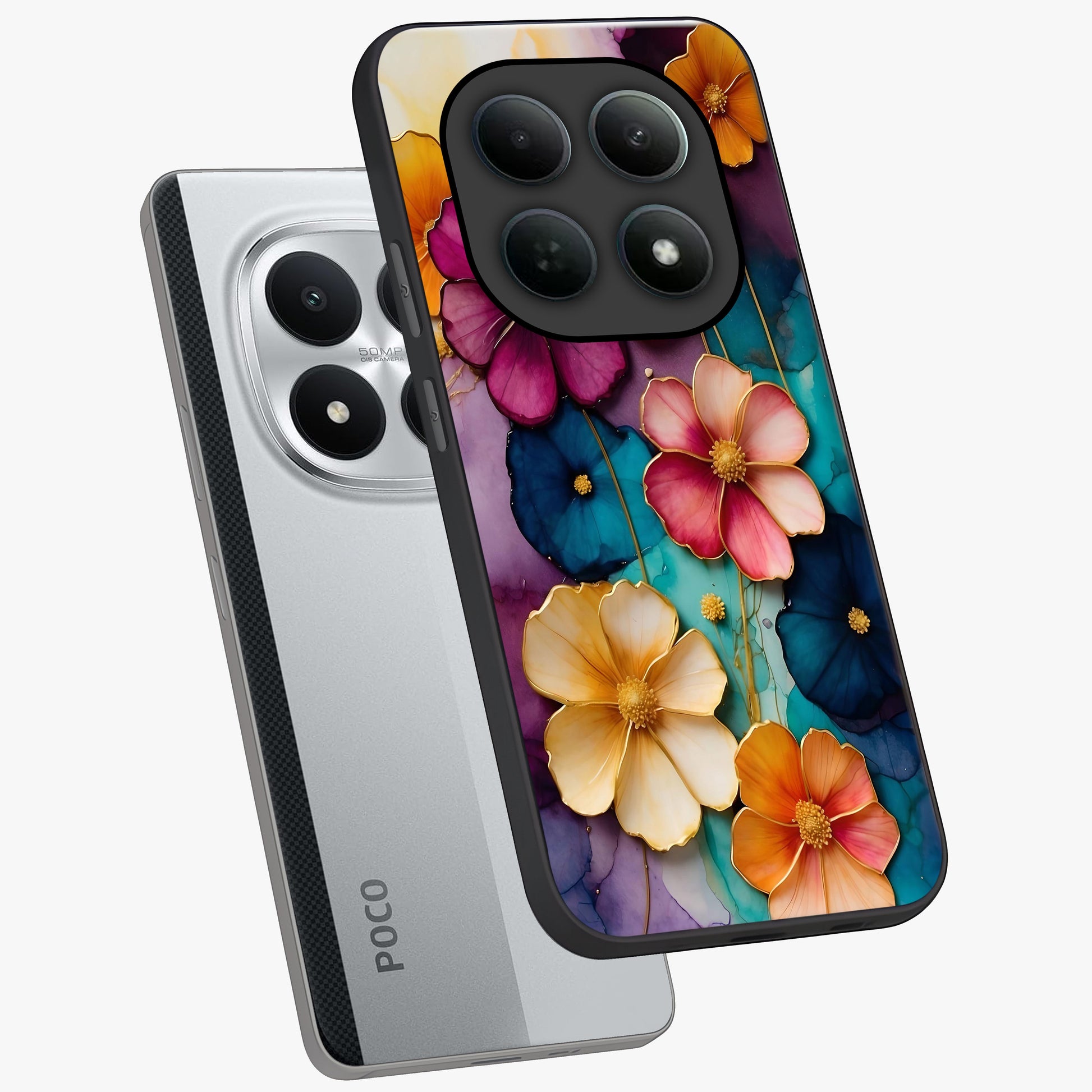 Artlyn Grace Flower Pattern Glass Case displayed in angled mockup highlighting delicate flower pattern design and smooth glass surface.