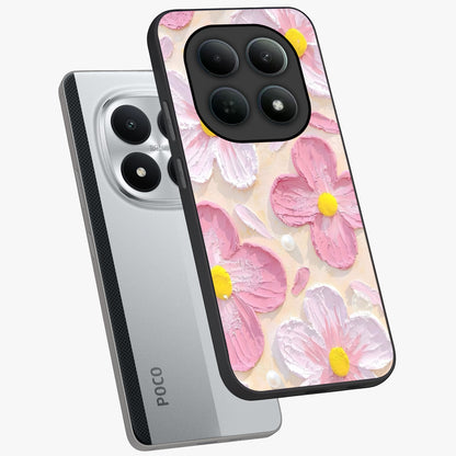 Blush Bloom Texture Glass Case displayed in angled mockup highlighting subtle bloom pattern with aesthetic pastel design.