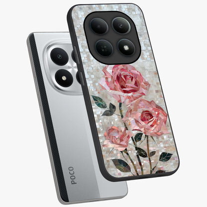 Blush Mosaic Bloom Glass Case displayed in angled mockup highlighting artistic mosaic flower pattern with aesthetic design.