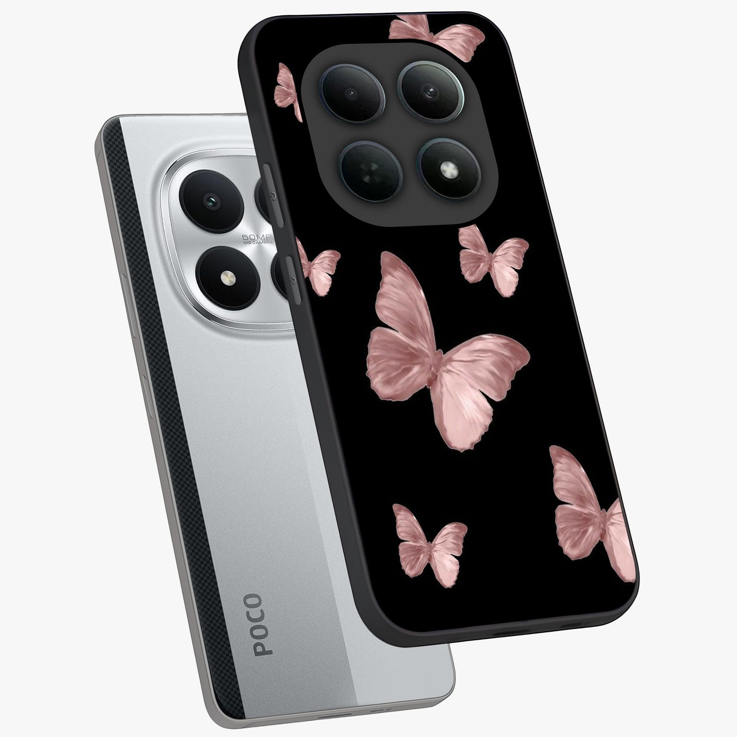 Butterfly Pattern Glass Case displayed in angled mockup highlighting delicate butterfly design and aesthetic pattern style.