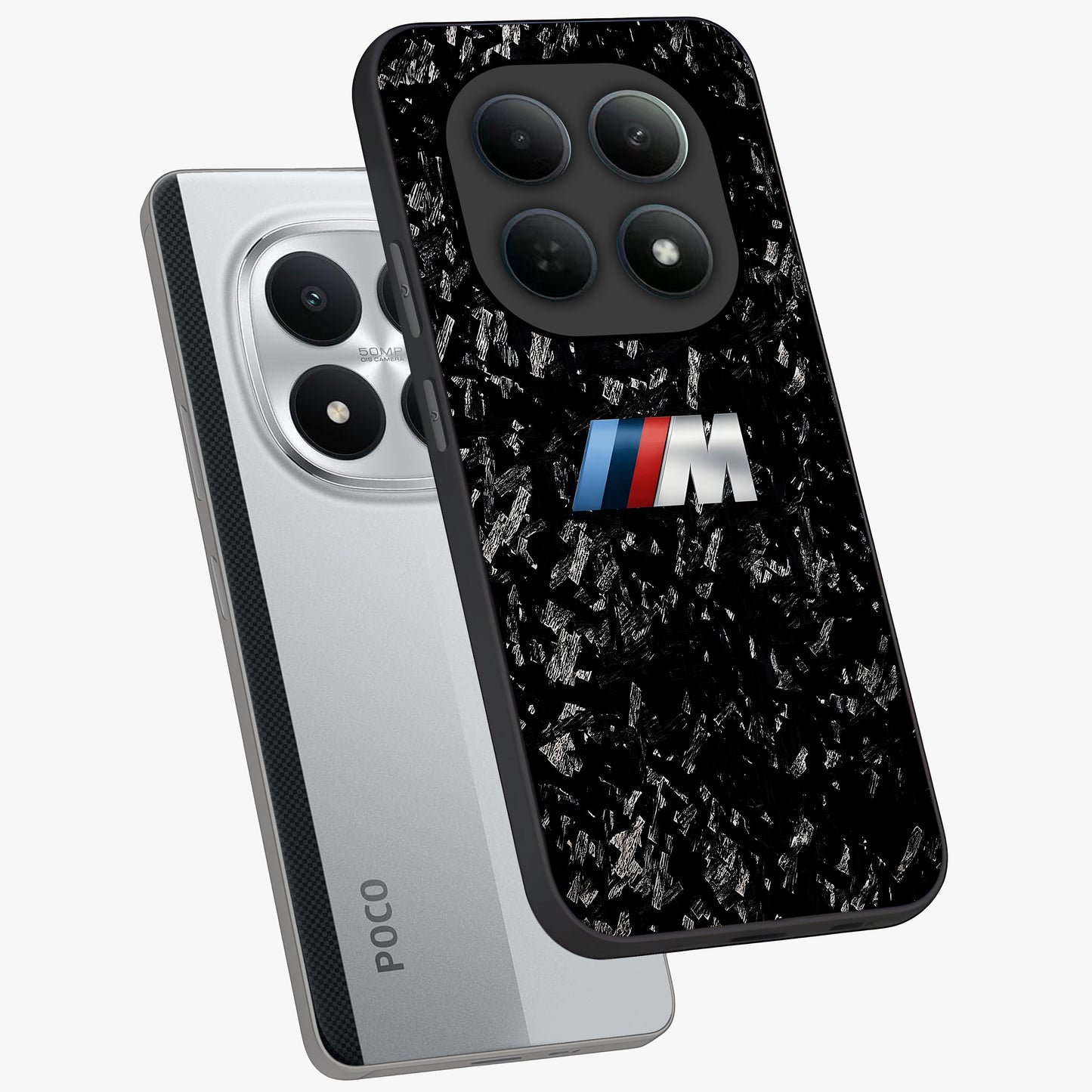 Carbon Speed Mark Glass Case displayed in angled mockup highlighting racing inspired carbon design and sleek aesthetic style.