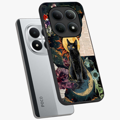 Celestial Black Cat Glass Case displayed in angled mockup highlighting cosmic black cat design with celestial aesthetic.