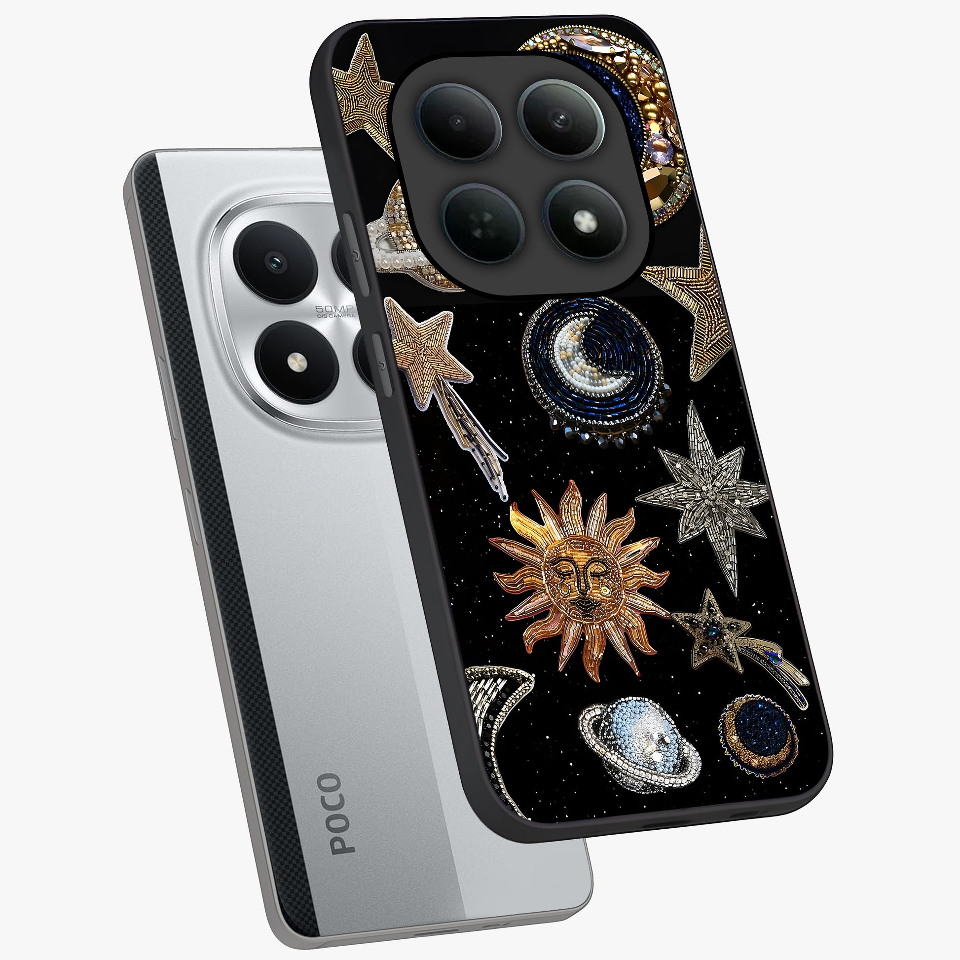 Celestial Gem Constellations Glass Case displayed in angled mockup highlighting gemstone inspired constellation design.