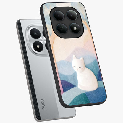 Cotton Dream Cat Glass Case displayed in angled mockup highlighting cute feline illustration with pastel aesthetic style.