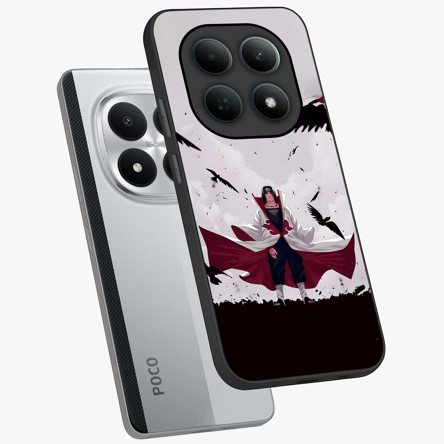 Crimson Crow Ascension Glass Case displayed in angled mockup highlighting powerful crow illustration with dark crimson aesthetic.