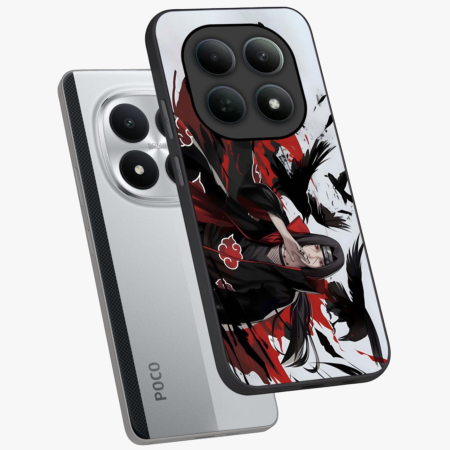 Crimson Crow Illusion Glass Case displayed in angled mockup highlighting mysterious crow graphic with dark aesthetic style.