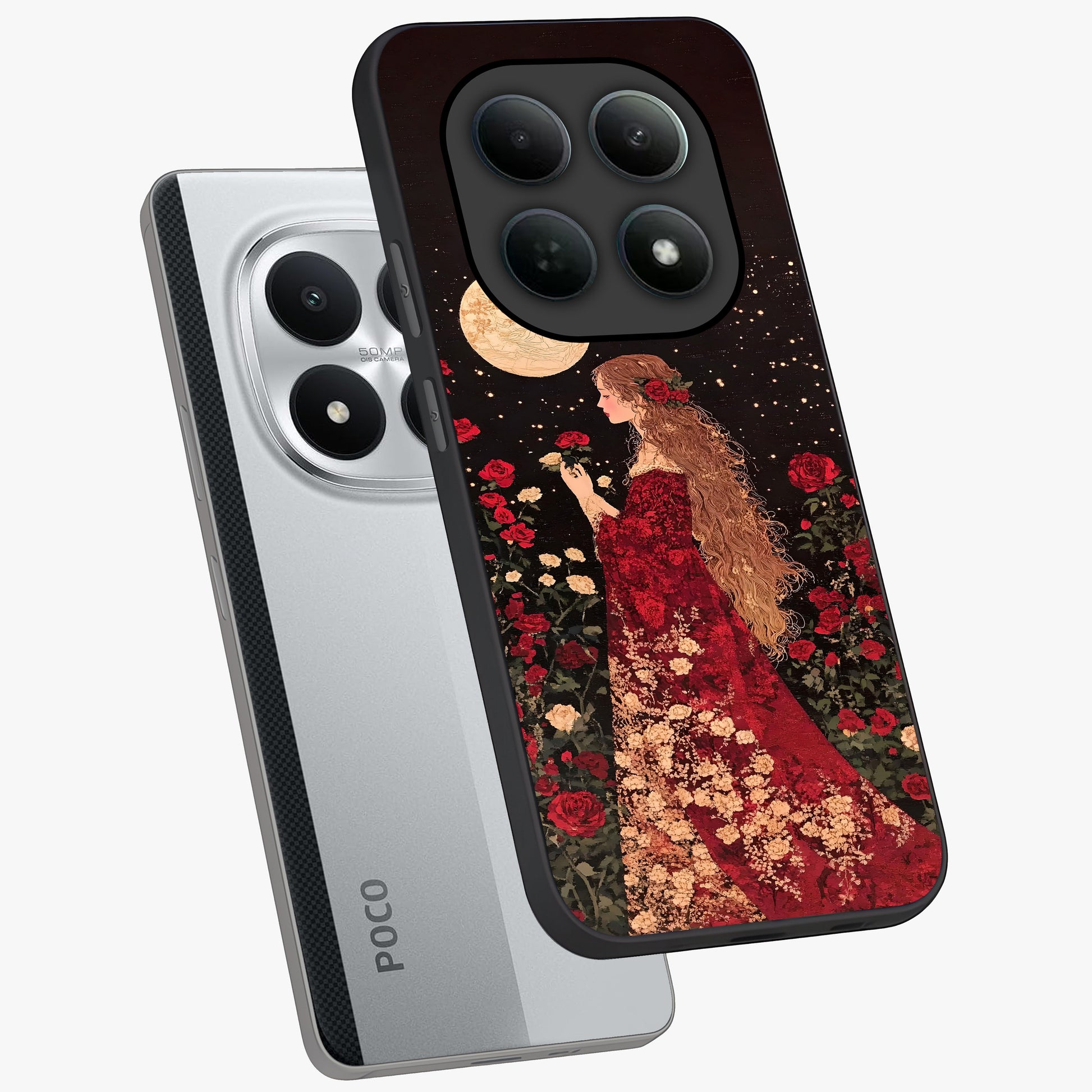 Crimson Dreams Glass Case displayed in angled mockup highlighting soft crimson aesthetic design with artistic theme.