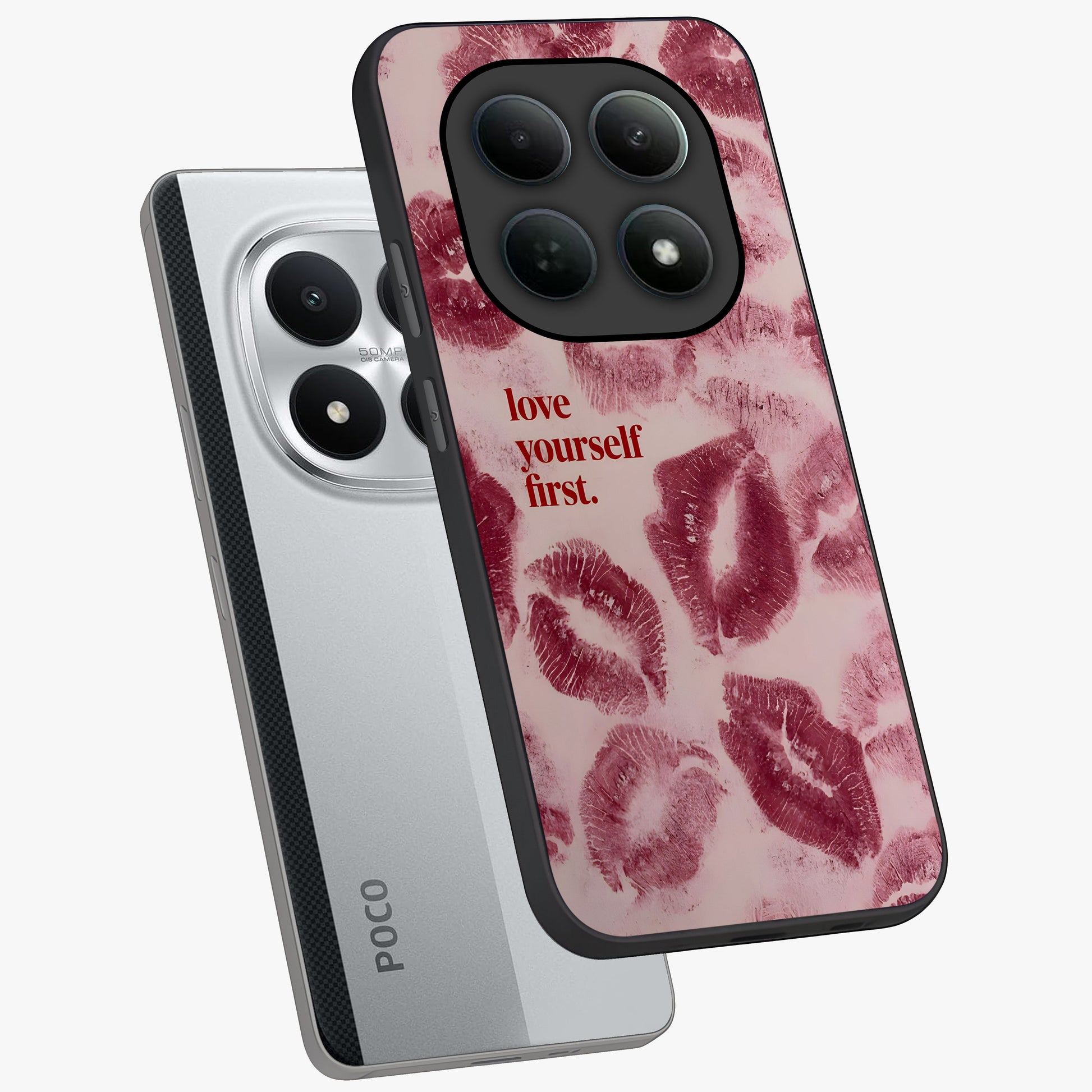 Crimson Kiss Love Glass Case displayed in angled mockup highlighting bold love inspired design with modern aesthetic style.
