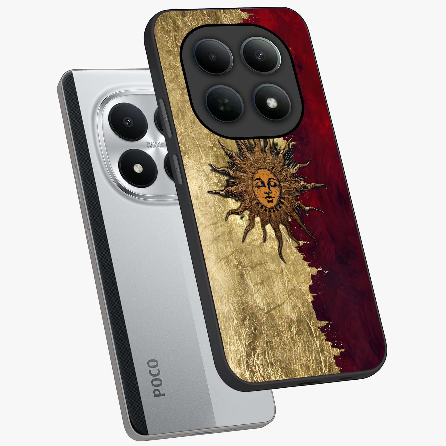 Crimson Sun Majesty Glass Case displayed in angled mockup highlighting majestic crimson sun design with bold aesthetic style.
