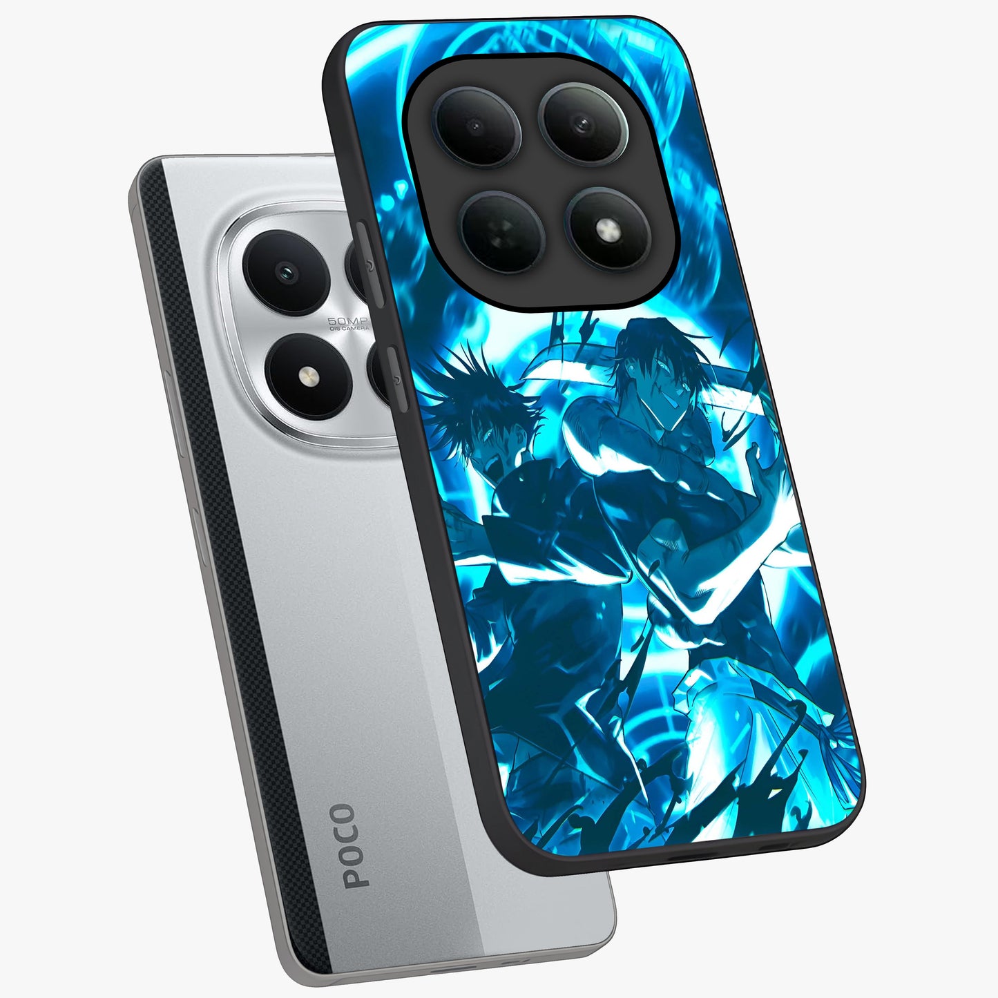 Cursed Energy Clash Glass Case displayed in angled mockup highlighting powerful battle inspired graphic with anime style aesthetic.