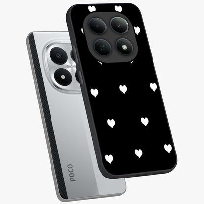 Cute And Simple White Hearts Glass Case displayed in angled mockup highlighting cute heart design with clean aesthetic style.