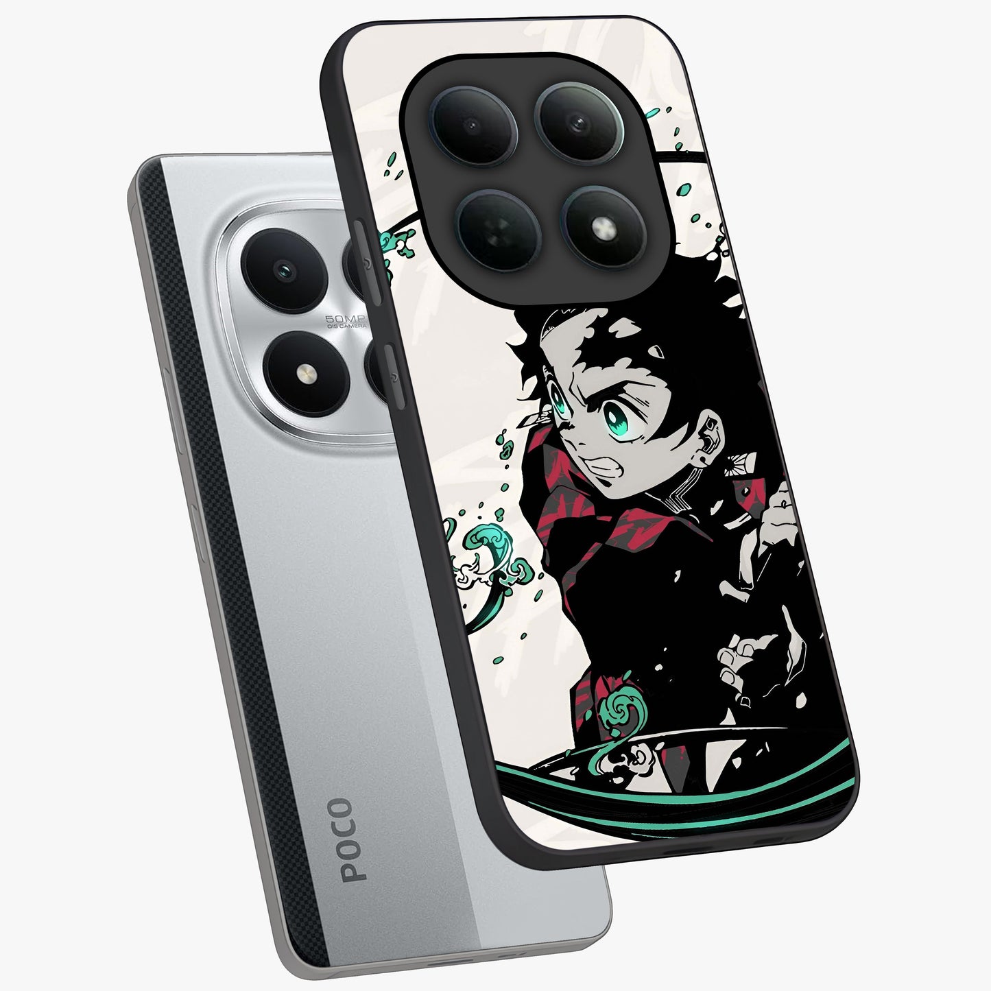 Demon Slayer Glass Case displayed in angled mockup highlighting dramatic anime character design with action aesthetic.