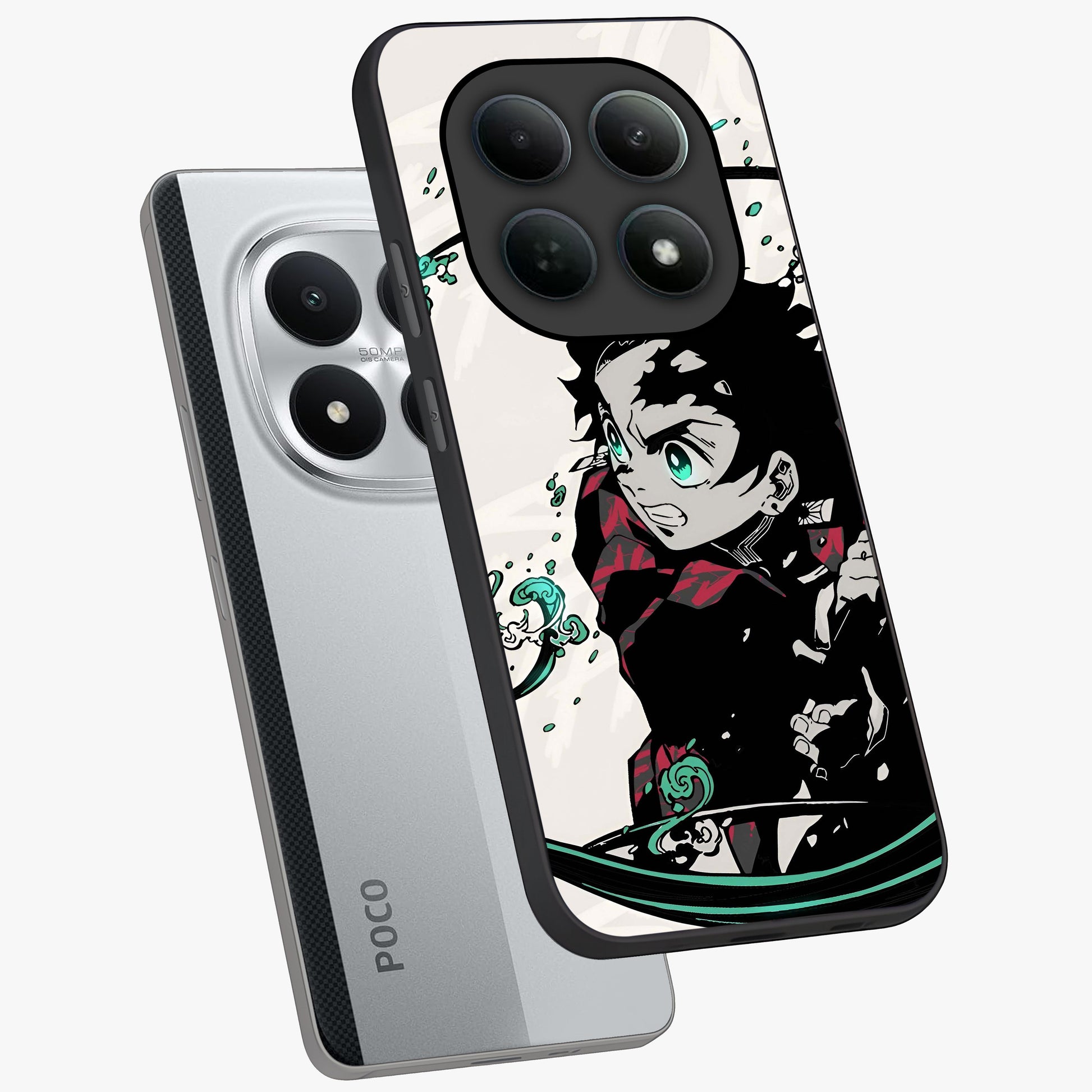 Demon Slayer Glass Case displayed in angled mockup highlighting dramatic anime character design with action aesthetic.