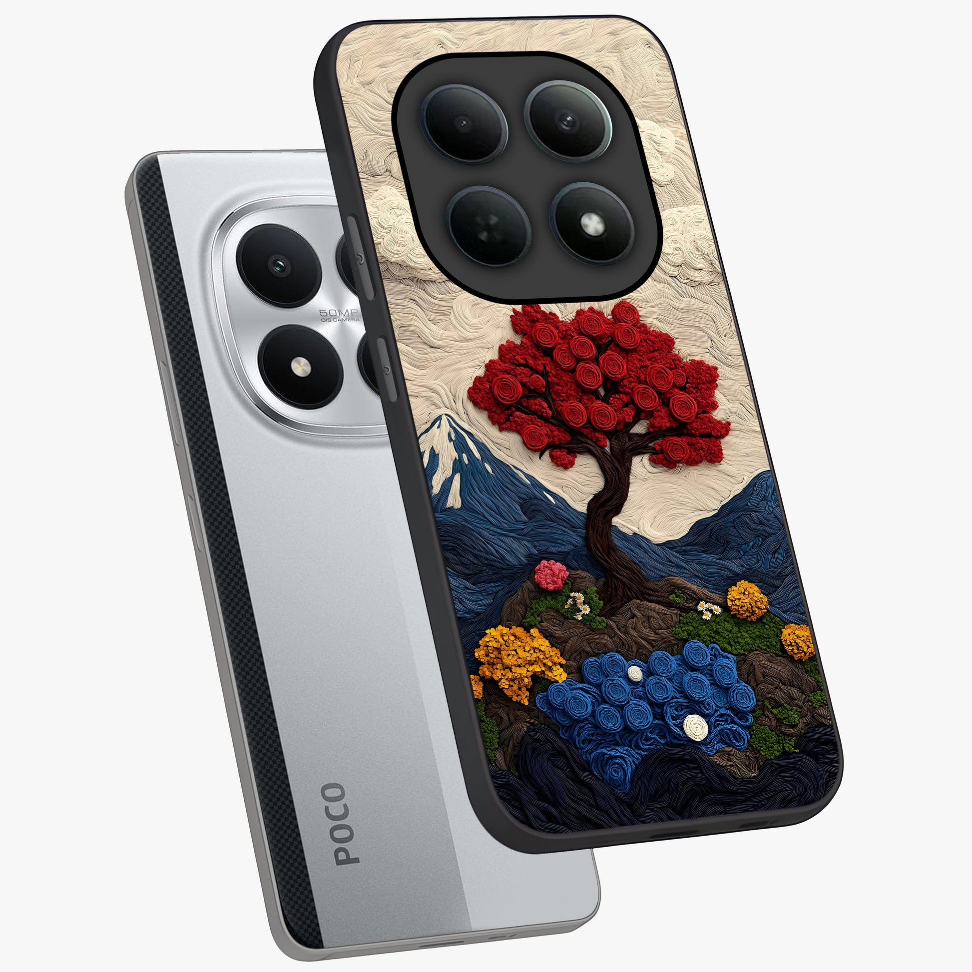 Eternal Nature Tapestry Glass Case displayed in angled mockup highlighting detailed botanical pattern with artistic aesthetic.