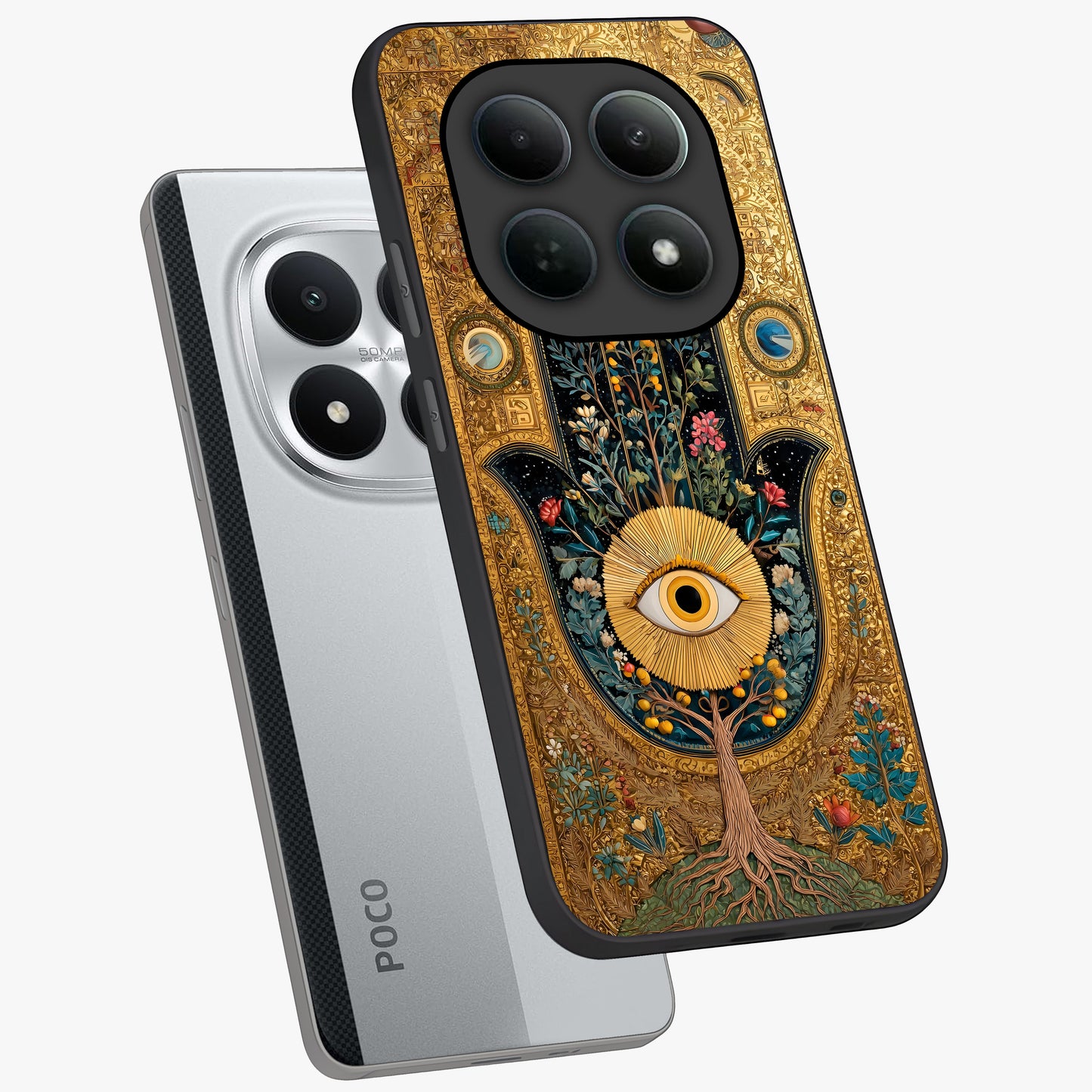Ethereal Evil Eye Glass Case displayed in angled mockup highlighting protective evil eye symbol with spiritual aesthetic design.
