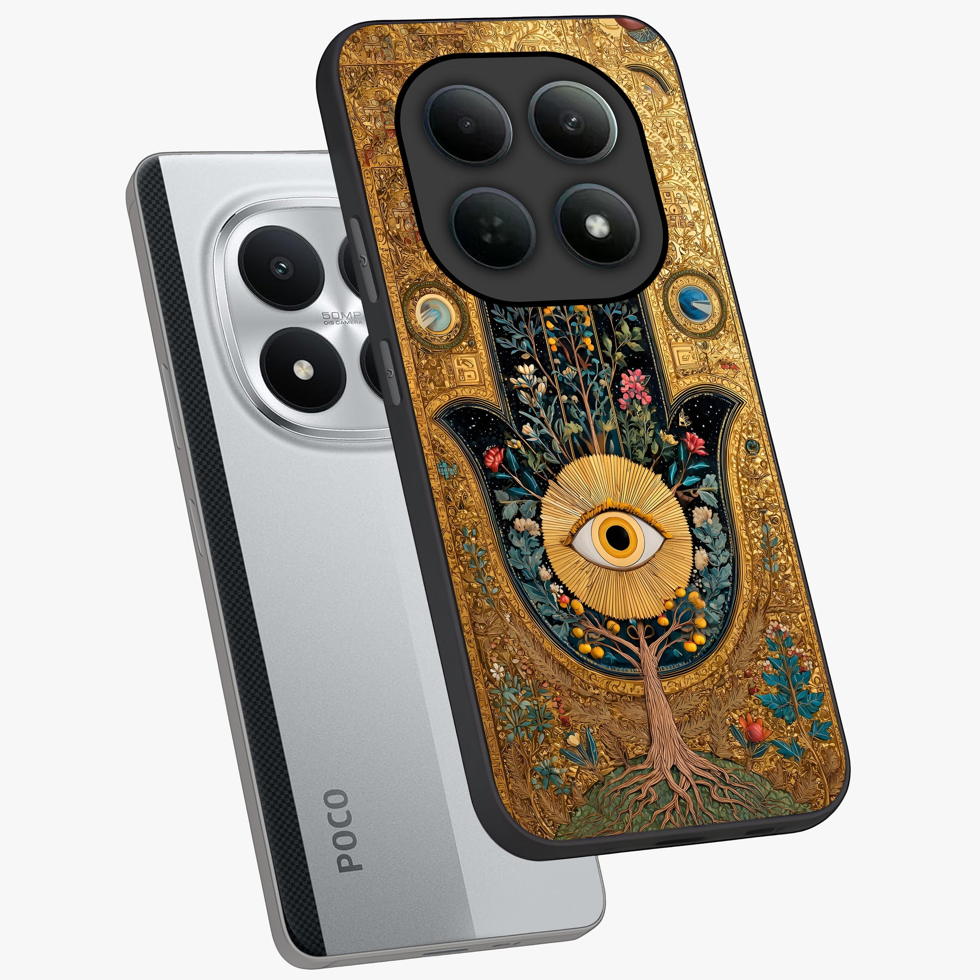 Ethereal Evil Eye Glass Case displayed in angled mockup highlighting protective evil eye symbol with spiritual aesthetic design.