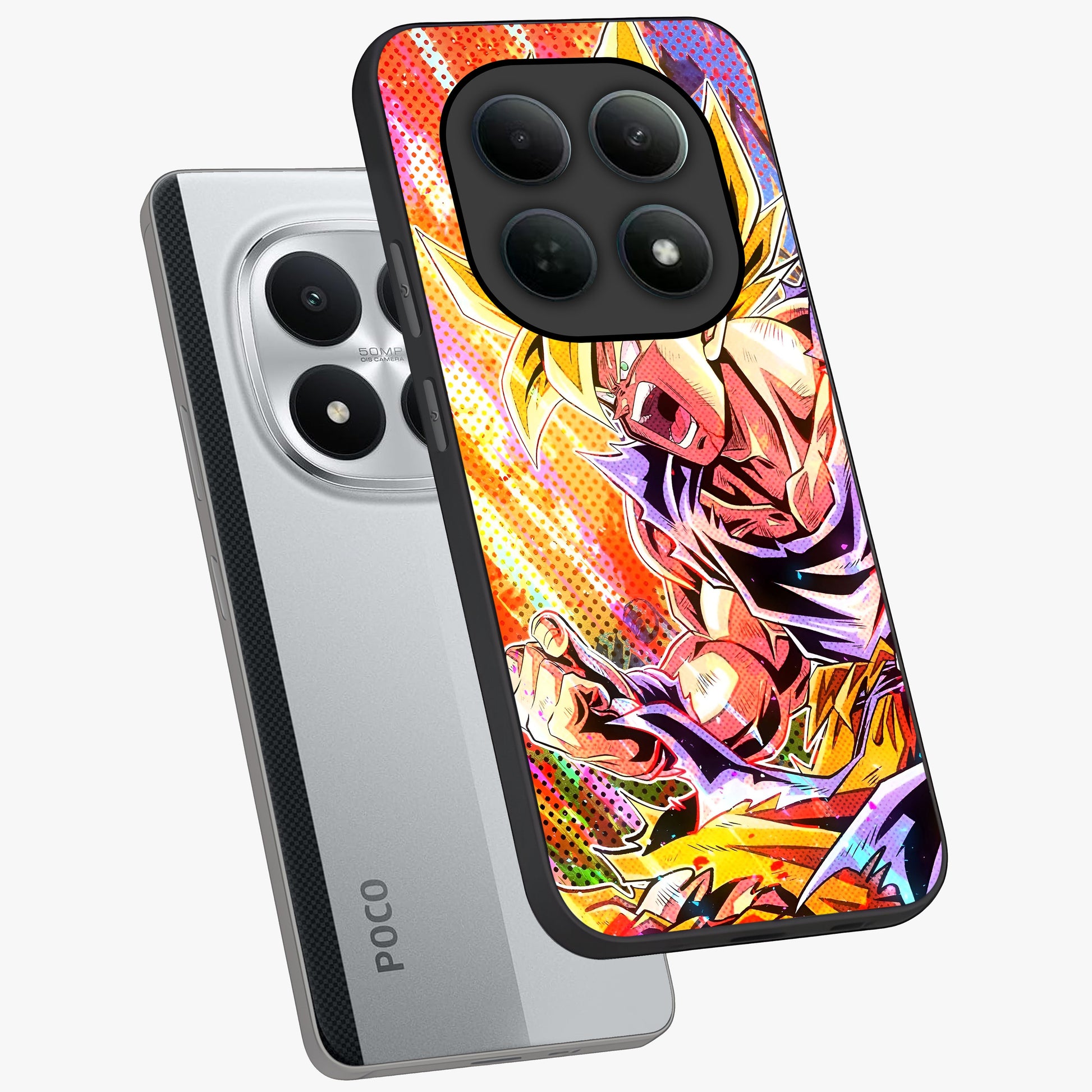Firing Goku Glass Case displayed in angled mockup highlighting dynamic anime character design with action aesthetic.