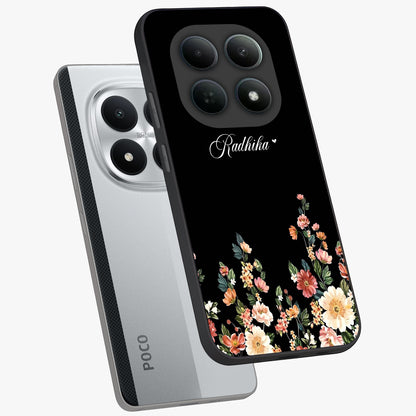 Floral Design With a Custom Personalized Name Glass Case displayed in angled mockup highlighting elegant floral pattern with custom name feature.