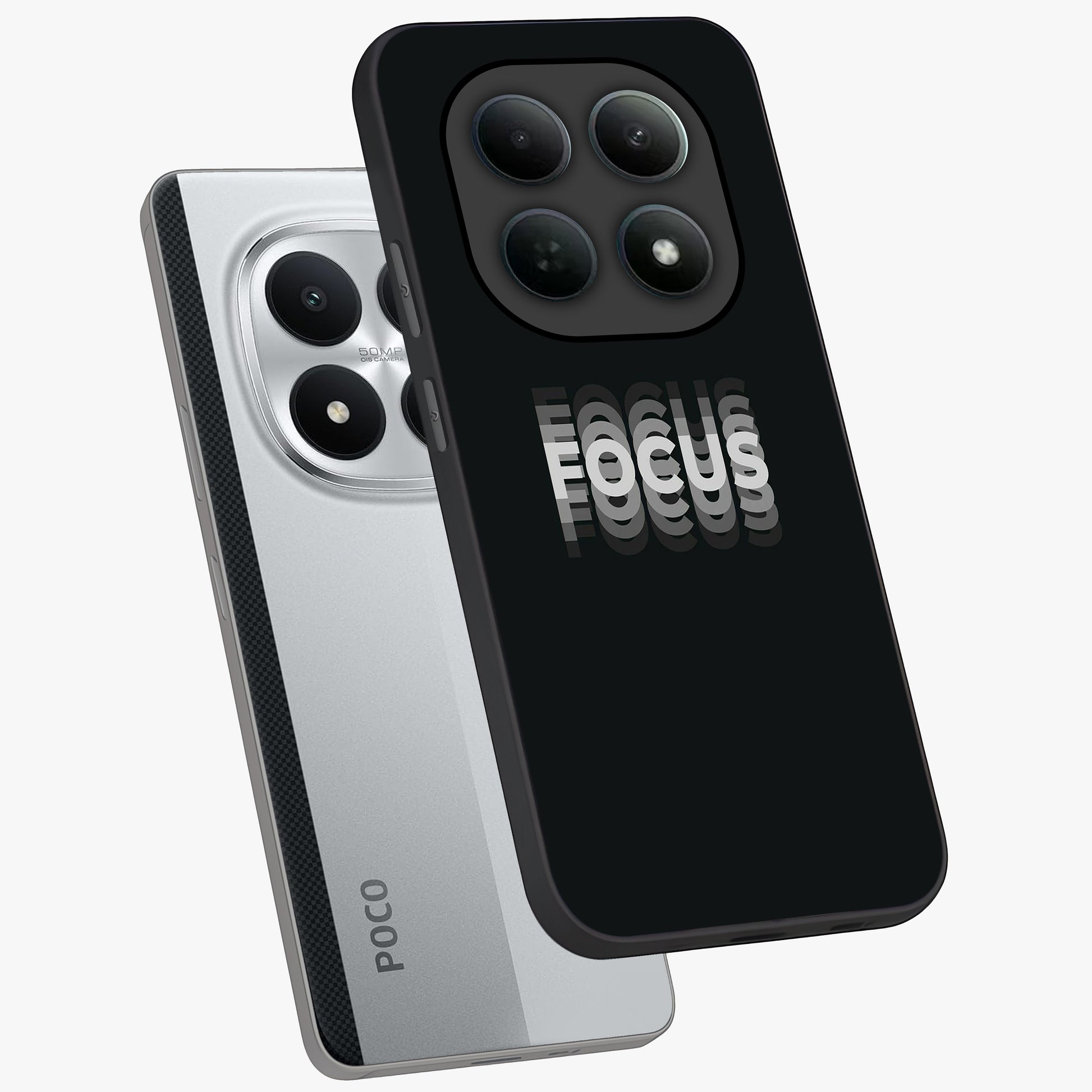 Focus Mode On Glass Case displayed in angled mockup highlighting clean minimal text artwork with modern aesthetic style.
