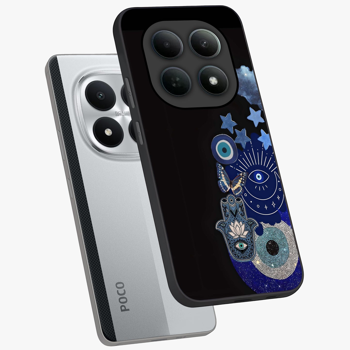 Galactic Charm Cluster Glass Case displayed in angled mockup highlighting luminous galaxy inspired design with dreamy aesthetic.
