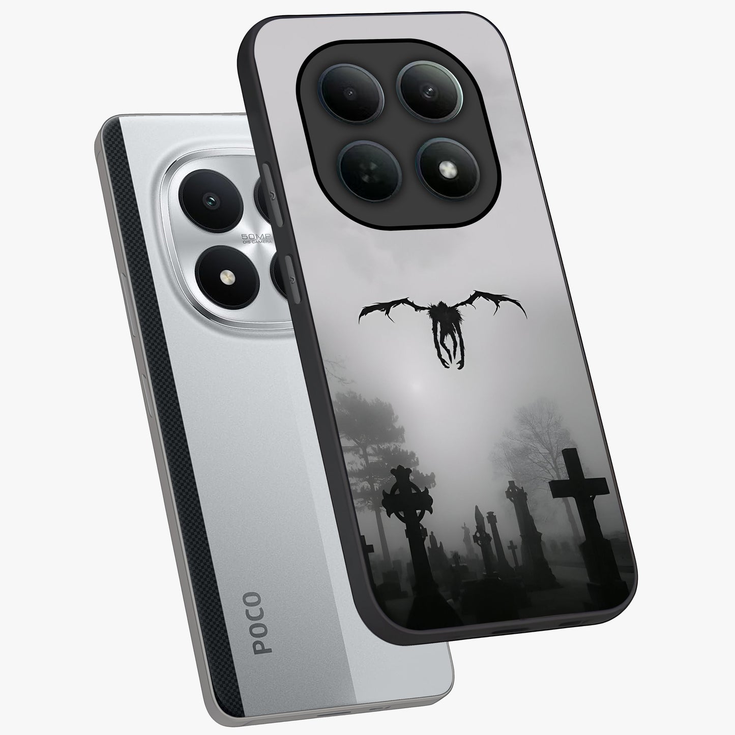 Graveyard Shadow Descent Glass Case displayed in angled mockup highlighting eerie shadow illustration with gothic aesthetic.