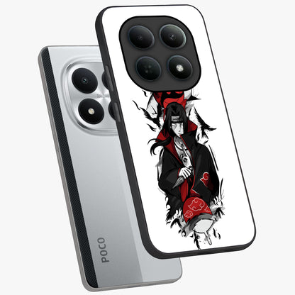 Itachi Limited Edition Naruto Anime Glass Case displayed in angled mockup highlighting dramatic anime illustration with bold action aesthetic.