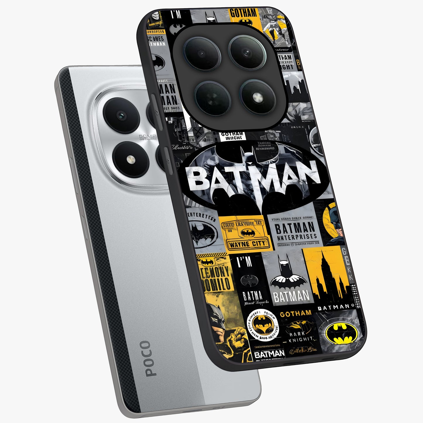 Knight Gotham Rise Glass Case displayed in angled mockup highlighting powerful knight silhouette design with dramatic aesthetic.