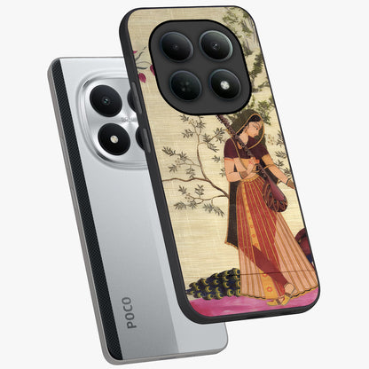 Lady With Veena Art Glass Case displayed in angled mockup highlighting graceful musical illustration with cultural artistic aesthetic.