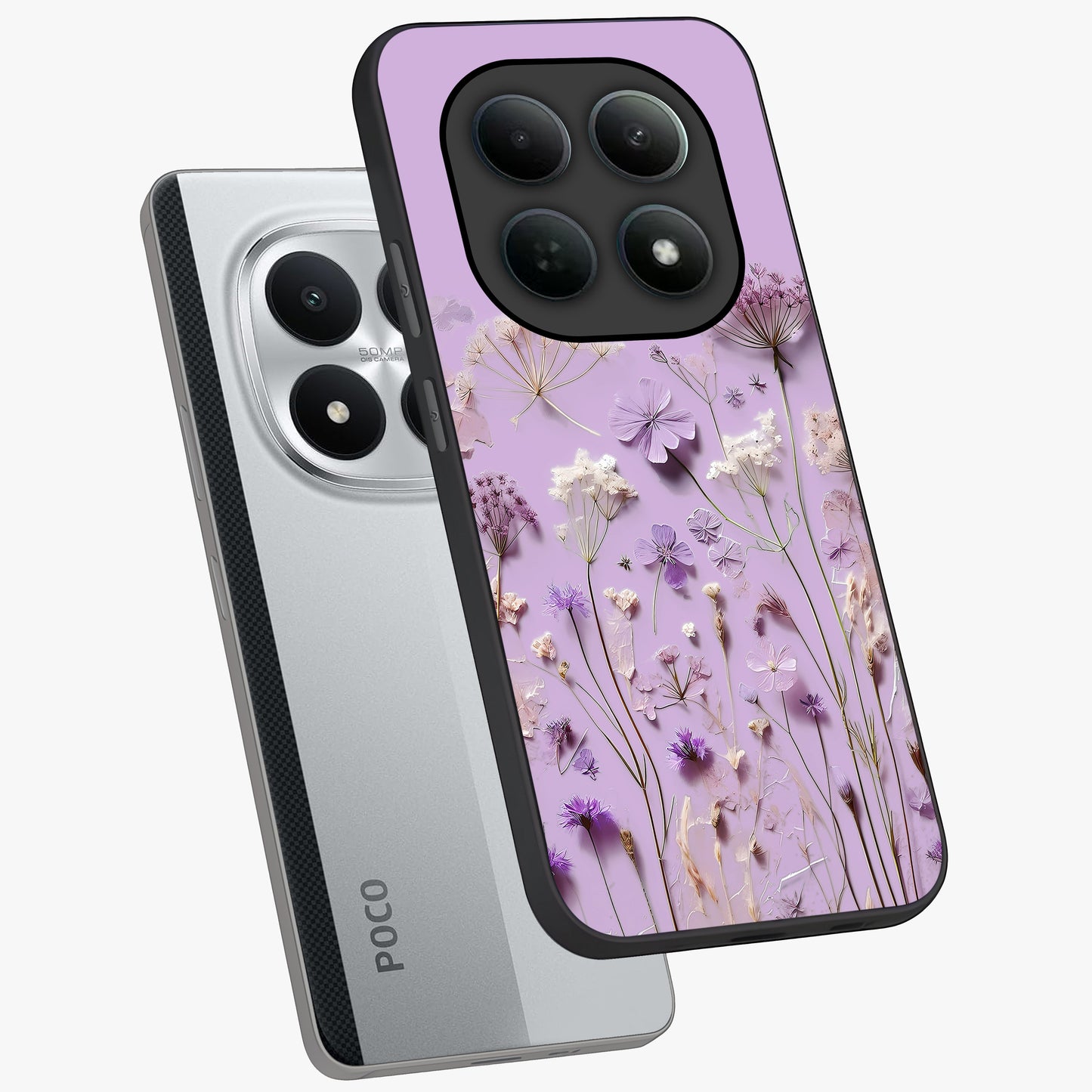 Lavender Blossom Dream Glass Case displayed in angled mockup highlighting dreamy lavender flower design with calming aesthetic style.