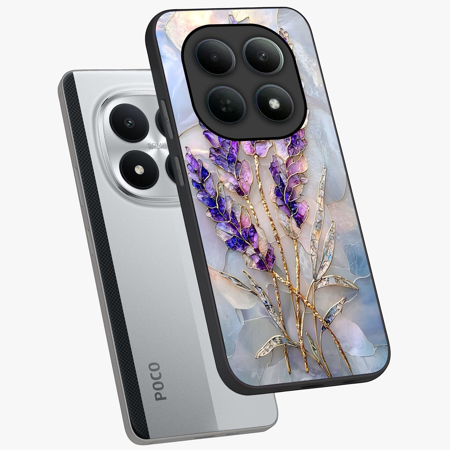 Lavender Dream Glow Glass Case displayed in angled mockup highlighting dreamy purple glow design with soft artistic style.