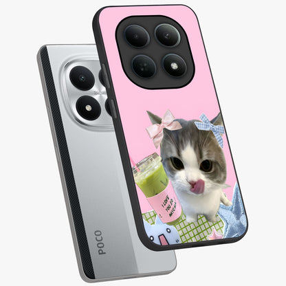 Love Matcha Cat Glass Case displayed in angled mockup highlighting playful feline illustration with cozy matcha aesthetic.