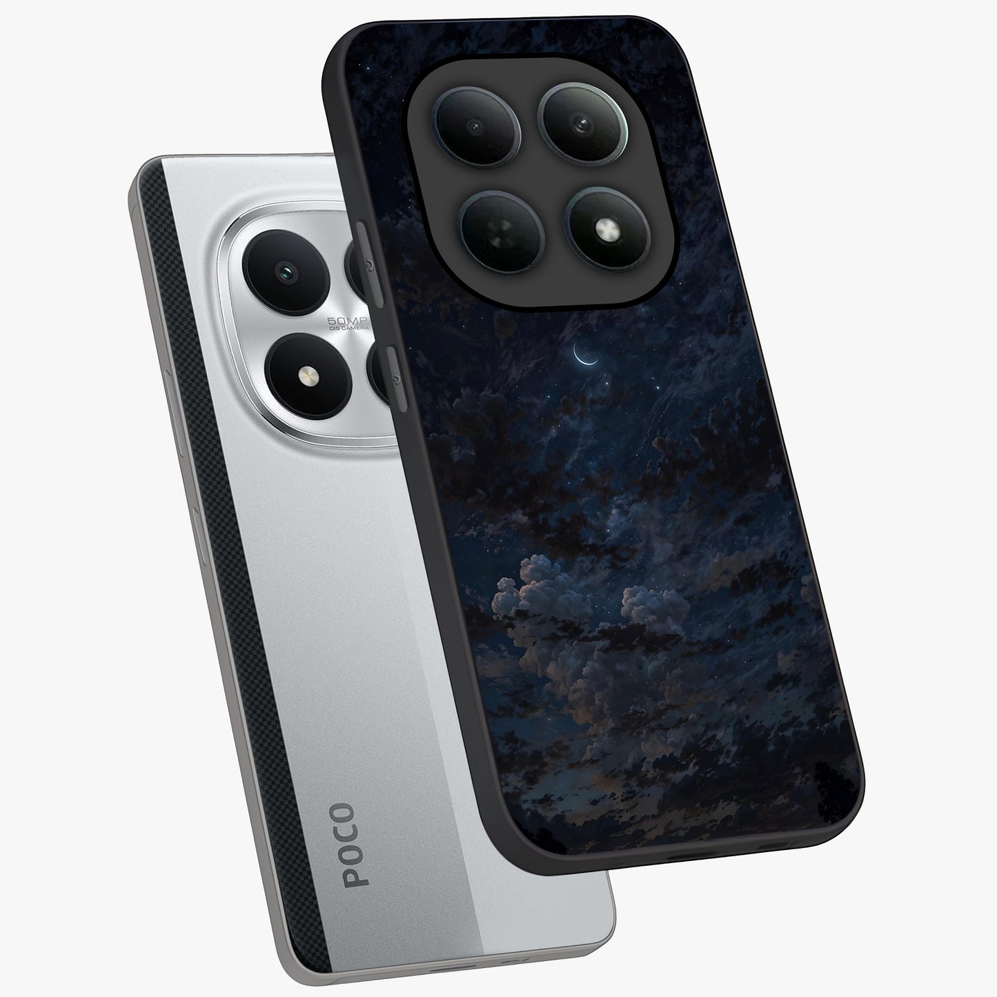 Lunar Veil Silence Glass Case displayed in angled mockup highlighting soft lunar design with peaceful celestial aesthetic.