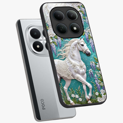 Majestic Floral Stallion Glass Case displayed in angled mockup highlighting majestic stallion illustration with elegant floral aesthetic.